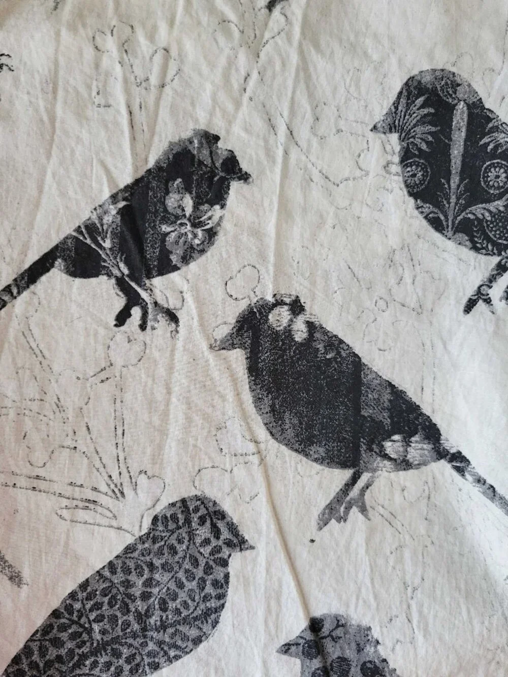 West Elm Organic Cotton Bird Collage Block Print Duvet Cover Double Sided F/Q